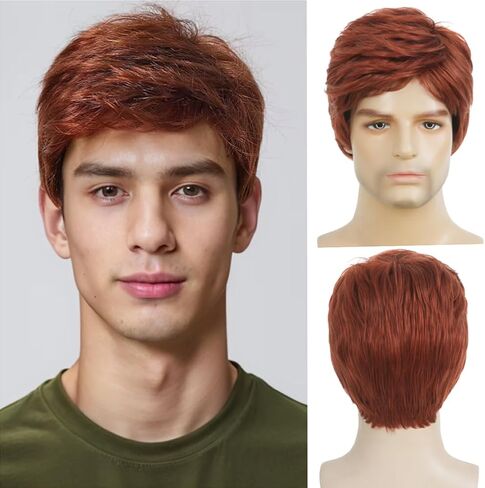 Mens Short Red Wig Synthetic Natural Looking Halloween Cosplay Hair Wig for Male Guy in Saudi Arabia