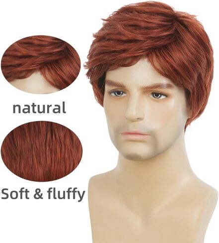 Mens Short Red Wig Synthetic Natural Looking Halloween Cosplay Hair Wig for Male Guy in Saudi Arabia