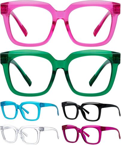 BFOCO Pilot Reading Glasses Metalless Screwless Spring Hinges 6 Pack Oversized Readers with Double Hinges for Women Men(+1.75) in Saudi Arabia