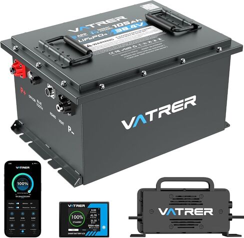 36V 105Ah LiFePO4 Golf Cart Battery, Built-in Smart 200A BMS, with Touch Monitor & Mobile APP, 4000+ Cycles Rechargeable Lithium Golf Cart Battery, Max 7.68kW Power Output, for Golf Carts in Saudi Arabia