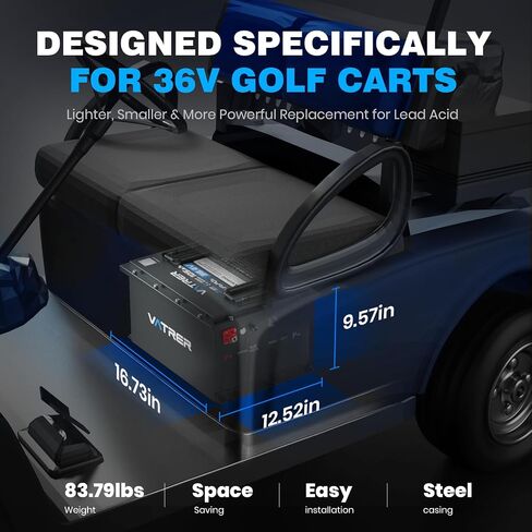 36V 105Ah LiFePO4 Golf Cart Battery, Built-in Smart 200A BMS, with Touch Monitor & Mobile APP, 4000+ Cycles Rechargeable Lithium Golf Cart Battery, Max 7.68kW Power Output, for Golf Carts in Saudi Arabia