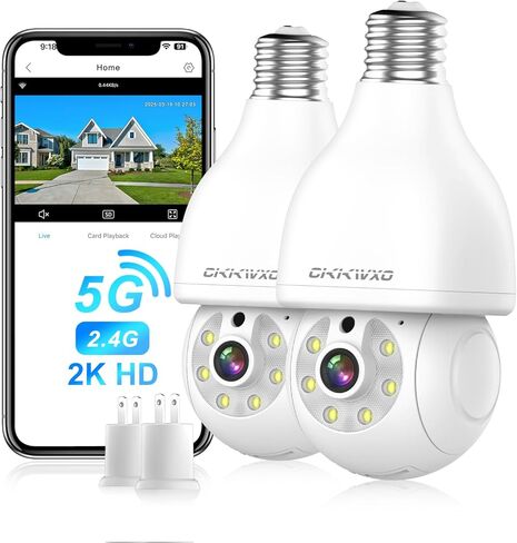 CiKiKWXO 2K Light Bulb Security Camera,Wireless Home Security WiFi Camera Indoor,Outdoor Camera with AI Motion Detection and Alarm,Two-Way Talk,Night Vision,TF Card & Cloud Storage,Works with Alexa in Kuwait