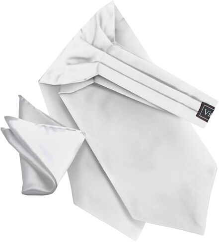 Solid Satin Ascot Tie & Pocket Square Set for Men - Ascot Cravat & Handkerchief Set in Saudi Arabia