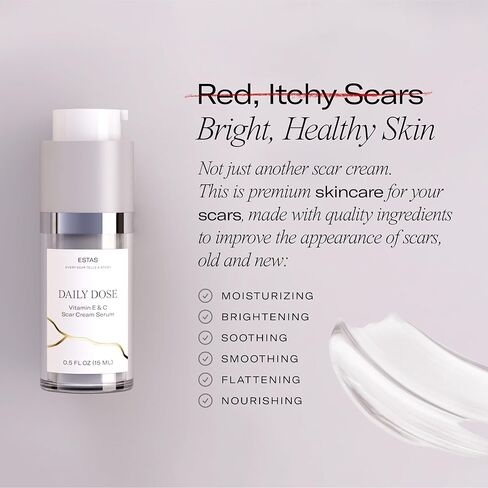 Scar Cream -Daily Vitamin E & C with Silicone, 0.5 oz -Effective for Old & New Scars on Face & Body, Ideal for Surgical, Burn, C-Section & Acne Scars, Vegan + Cruelty Free, Fragrance Free in Saudi Arabia