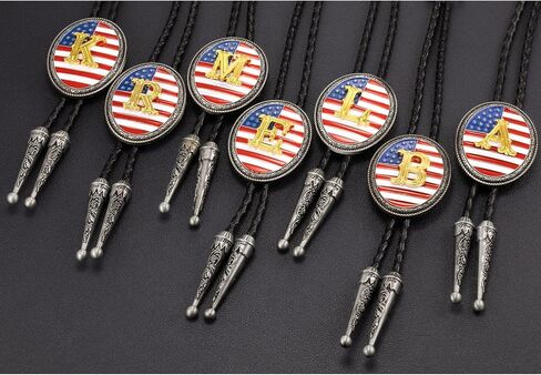 LAXPICOL Vintage Bolo Tie for Men Fashion American Flag Initial Letter Western Cowboy Bolo Tie for Women in Saudi Arabia
