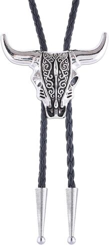 Vintage Bolo Tie for Men - Cow Skull Design Western Ties - Leather Bolo Necktie Necklace for Men Women Cowboy Jewelry in Saudi Arabia
