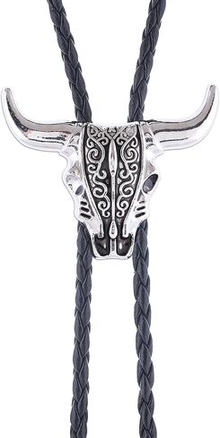Vintage Bolo Tie for Men - Cow Skull Design Western Ties - Leather Bolo Necktie Necklace for Men Women Cowboy Jewelry in Saudi Arabia
