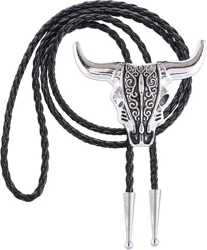 Vintage Bolo Tie for Men - Cow Skull Design Western Ties - Leather Bolo Necktie Necklace for Men Women Cowboy Jewelry in Saudi Arabia