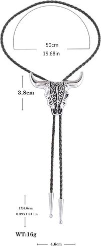 Vintage Bolo Tie for Men - Cow Skull Design Western Ties - Leather Bolo Necktie Necklace for Men Women Cowboy Jewelry in Saudi Arabia