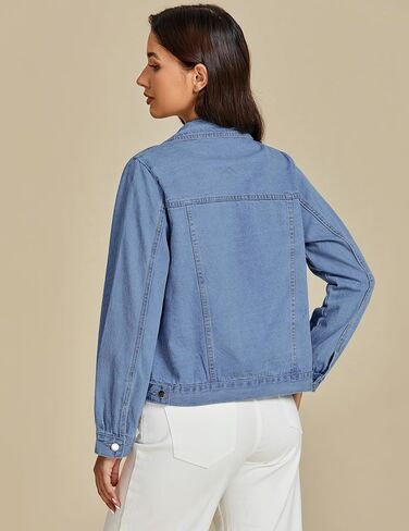 luvamia Denim Jackets for Women Trendy Casual Button Down Relaxed Fit Western Trucker Distressed Jean Jacket with Pocket in Kuwait