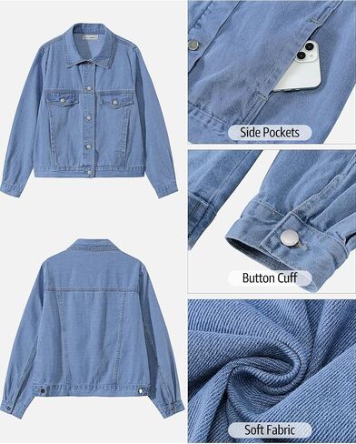 luvamia Denim Jackets for Women Trendy Casual Button Down Relaxed Fit Western Trucker Distressed Jean Jacket with Pocket in Kuwait