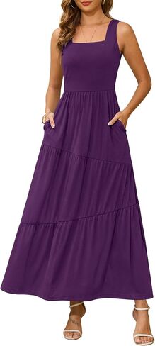 Kranda 2025 Summer Sleeveless Long Beach Sundress Square Neck Tank Top Tiered Maxi Dress with Pockets in Saudi Arabia