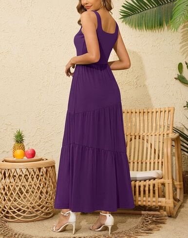 Kranda 2025 Summer Sleeveless Long Beach Sundress Square Neck Tank Top Tiered Maxi Dress with Pockets in Saudi Arabia