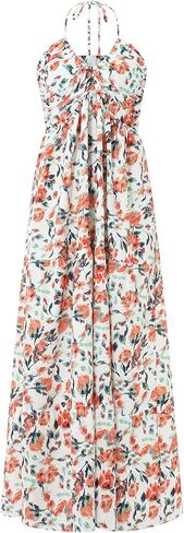 Women's Halter Neck Floral Maxi Dress 2024 Summer Boho Long Sundress Sexy Sleeveless Backless Flowy Ruffle Dress in Kuwait