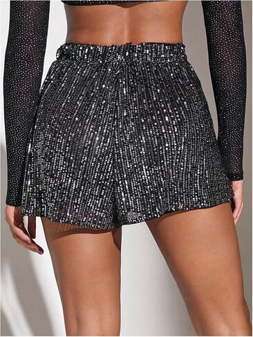 Oyoangle Women's Equin Glitter High Cercirt Shorts Party Parchly A Line Mini Skort in Saudi Arabia