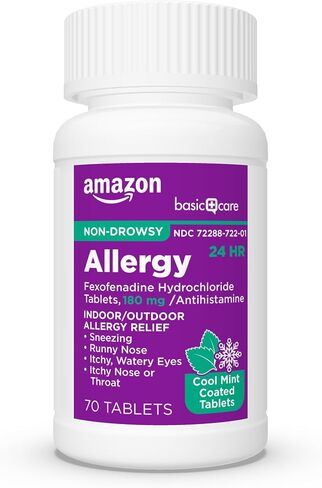 Amazon Basic Care، تخفيف الحساسية لمدة 24 ساعة، أقراص جل فيكسوفينادين هيدروكلوريد 180 مجم، مضادات الهيستامين التي لا تسبب النعاس، 60 قطعة in Kuwait
