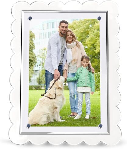 Acrylic Picture Frames,4x6 Clear Scalloped Design with Magnetic Closure, Desktop Picture Frames for Office or Home, Horizontal & Vertical Display, Free Standing Magnetic Acrylic Picture Frame in Saudi Arabia