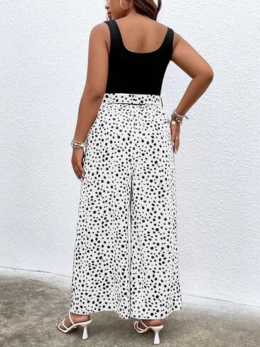SOLY HUX Women's Plus Size Print Belted Jumpsuits Casual Summer Sleeveless Square Neck Wide Leg Tank Romper Long Pants in Saudi Arabia