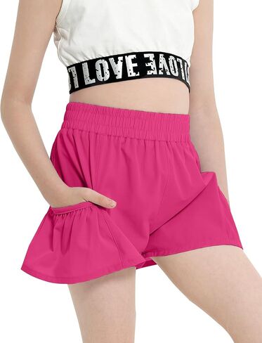 JiAmy Girls Athletic Shorts Quick Dry Running Dance Workout Gym Flowy Shorts Girls Skorts with Pockets 5-14 Years in Saudi Arabia