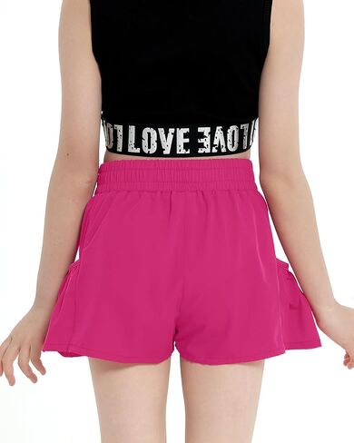JiAmy Girls Athletic Shorts Quick Dry Running Dance Workout Gym Flowy Shorts Girls Skorts with Pockets 5-14 Years in Saudi Arabia