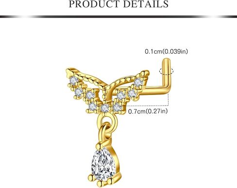 AVYRING Gold Nose Ring Stud Dangle Nose Studs L Shape for Women Stainless Steel CZ Heart Moon Flower Nose Piercing Jewelry 18g 20 g in Kuwait