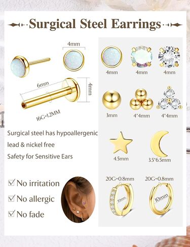 SANFENLYLLY LONDLOWLING SARINGS BACK STRINGS 316L Surgical Steel Cratilage أقراط للنساء للرجال يدفعون في حلقات الأنف أزرار 20G 18G 16G CZ OPAL TRAGUS HELIX CONCH LAP LABRET MEDUSA NOSTRIL MONROE JOWELERGENIC in Kuwait