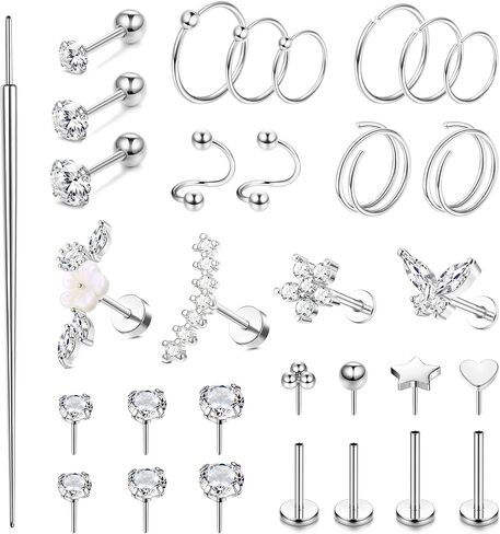 MILACOLATO Hypoallergenic Cartilage Earrings Stud Hoop for Women 16-20G Surgical Steel Tragus Earrings Push in Nose Studs Threadless Flat Back Earrings Lip Labret Daith Conch Helix Piercing Jewelry in Saudi Arabia