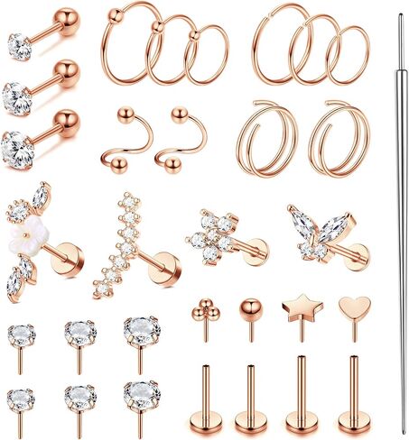 MILACOLATO Hypoallergenic Cartilage Earrings Stud Hoop for Women 16-20G Surgical Steel Tragus Earrings Push in Nose Studs Threadless Flat Back Earrings Lip Labret Daith Conch Helix Piercing Jewelry in Saudi Arabia