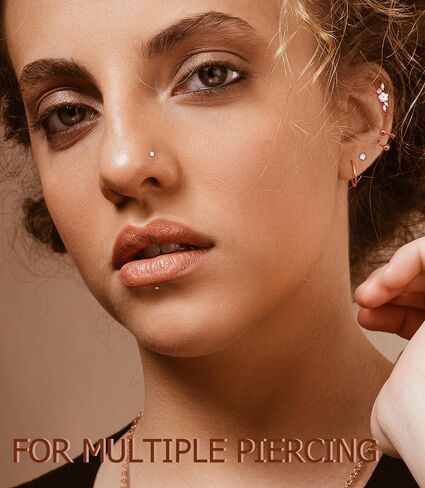 MILACOLATO Hypoallergenic Cartilage Earrings Stud Hoop for Women 16-20G Surgical Steel Tragus Earrings Push in Nose Studs Threadless Flat Back Earrings Lip Labret Daith Conch Helix Piercing Jewelry in Saudi Arabia