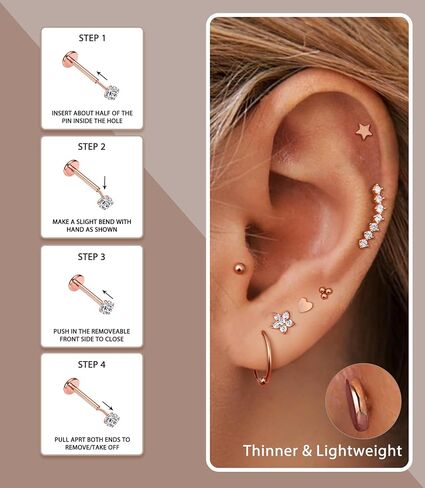 MILACOLATO Hypoallergenic Cartilage Earrings Stud Hoop for Women 16-20G Surgical Steel Tragus Earrings Push in Nose Studs Threadless Flat Back Earrings Lip Labret Daith Conch Helix Piercing Jewelry in Saudi Arabia