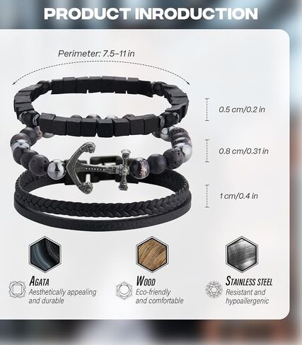 Dazylleco 3 قطعة أساور رجالي مطرزة فضية من الفولاذ المقاوم للصدأ سلسلة سوار للرجال اليدوية مضفر سوار مجموعات مجوهرات هدايا للرجال in Saudi Arabia