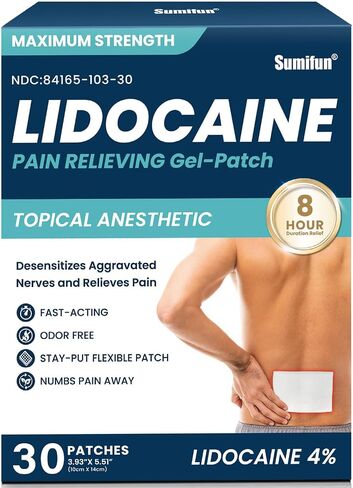 Sumifun 4% Lidocaine Patches Maximum Strength - 30 Count Pain Relief Patches for Back, Shoulder, Elbow, Knee, Muscle & Joint - FSA or HSA Store Eligible Items - Topical Analgesic Unscented in Kuwait