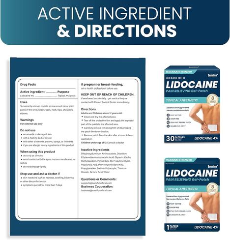 Sumifun 4% Lidocaine Patches Maximum Strength - 30 Count Pain Relief Patches for Back, Shoulder, Elbow, Knee, Muscle & Joint - FSA or HSA Store Eligible Items - Topical Analgesic Unscented in Kuwait
