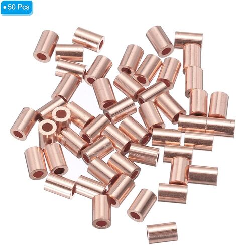 PATIKIL 5/64"/ 2mm Wire Rope Stop Sleeve, 50 Pack Copper Crimping Loop Sleeve End for Wire Rope Cable Ferrule, Gold Tone in Saudi Arabia