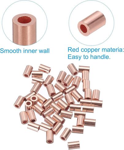 PATIKIL 5/64"/ 2mm Wire Rope Stop Sleeve, 50 Pack Copper Crimping Loop Sleeve End for Wire Rope Cable Ferrule, Gold Tone in Saudi Arabia