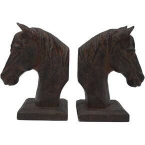 Comfy Hour Farmhouse Collection 5" Length 7" Height Set 2 Horse Head Art Bookends, 1 Pair, Antique Style, Heavy Weight, Brown Rust Effect, Polyresin