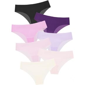 SHENHE Women's 7 Pack Seamless Hipster Underwear Silk No Show Sheer Low Rise Stretch Bikini Panties