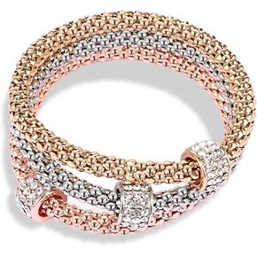 Stretch Bracelets for Women Gold/Silver/Rose Gold Elastic Bracelet Set for Women 3 PCS Stackable Bracelets Elastic Multilayer Charm Bracelet Mothers Day Gifts for Women