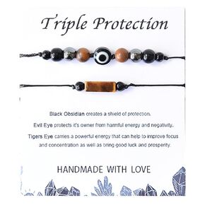 2Pcs Triple Protection Bracelets Black Tourmaline and Obsidian Bracelets Natural Stone Jewelry for Women Men Gifts for Him Her