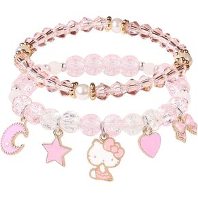 YUZHEJIE Kawaii Kitty Bracelet Stuff Matching Bracelets Set Cute Crystal Beads Cartoon Elastic Friendship Bracelets Jewelry Gifts for Women Girlfriend Best Friend Sister
