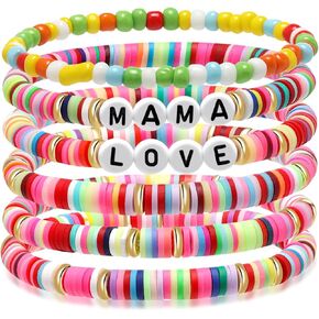 Joyline Mom Gifts for Mama and Daughter Mama Bracelets Beaded Clay Elastic Stackable Stretch Women Bracelets Unique Jewelry for Mother's Day Mom's Birthday Gifts