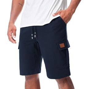 Suwangi Mens Cargo Athletic Shorts Flexible Elastic Waistband Loose Fit Shorts Outdoor Drawstring Multiple Pockets Shorts