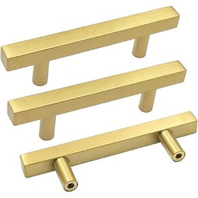 Goldenwarm 10 Pack 3 Inch Gold Cabinet Handles Brushed Brass Kitchen Pulls | Screws Included, Easy Installation, Modern Style, Stainless Steel, Smooth Edges, Ideal for Cupboards, Drawers, and Furniture in Saudi Arabia