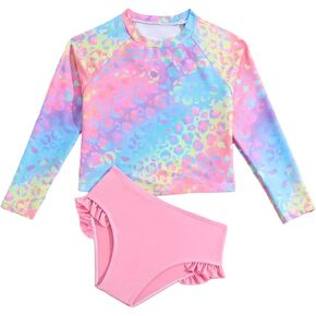 Toddler Swimsuit Girl 3 Piece Rash Guard Bathing Suit Cute Little Girls Long Sleeve Quick Dry Swimwear 1-6 Years