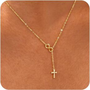 925 Sterling Silver Cross Necklace for Women - Infinity Necklaces for Girls Christian Cross Faith Y-Necklaces Pendant Dainty Trendy Religious Gifts for Her Birthday Baptism