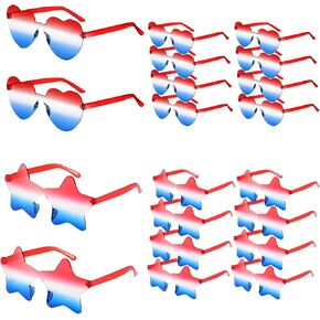 20PCS 4th of July Accessories Red White and Blue Sunglasses Including 10 Star Glasses & 10 Heart Glasses, American Patriotic Party Favors, Independence Day Holiday Gifts for Friends & Family