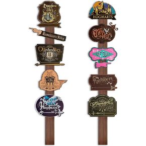 Conquest Journals Harry Potter Wizarding World Directional Sign Set, Officially Licensed, 12 Pieces, 10 6'' x 9'' Location Signs & 2 48'' Posts, Cardstock, Party Decorations or Home Decor
