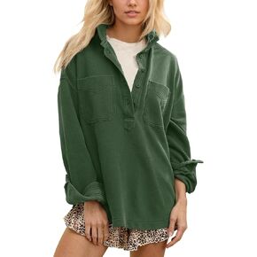 Gacaky Sweatshirt for Women Oversized Casual Long Sleeve Polo V Neck Split Polo Sweatshirt Fashion Outfits Clothes