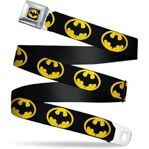 DC Comics Belt, Seatbelt Buckle Belt, Batman 1989 Logo Black Yellow, Adjustable