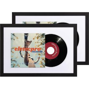 إطار سجل Eletecpro 16x24 بوصة مع حصيرة مزدوجة من جانب (أبيض وأسود) ، إطارات ألبوم Jukebox لأغلفة LP 12x12 ، تصاعد جدار سجل الفينيل ، ديكور المنزل ، إطار الصورة الأسود